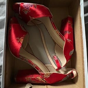 Beautiful red embroidered wedge heel